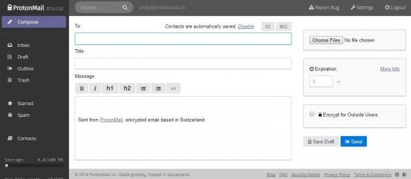 Verschlüsselte E-Mails: ProtonMail soll nicht schwieriger in der Handhabung sein als Gmail. (Screenshot: ProtonMail)