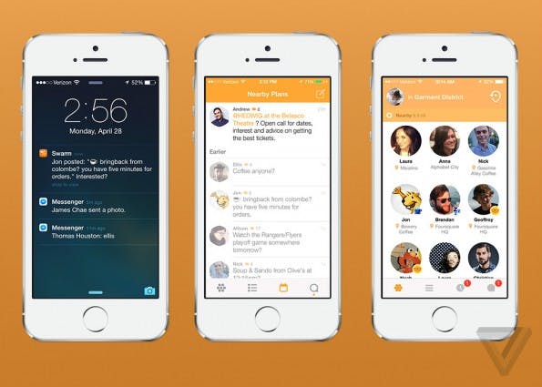 Das ist die neue App von Foursquare: Swarm soll sich darum kümmern, das Nutzer ihre Freunde mithilfe von Foursquare-Daten finden. (Bild: TheVerge)