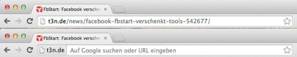Google Chrome blendet in der neusten Version die aktuelle URL standardmäßig aus, und zeigt nur noch den „Origin Chip“ an. (Screenshot: t3n)