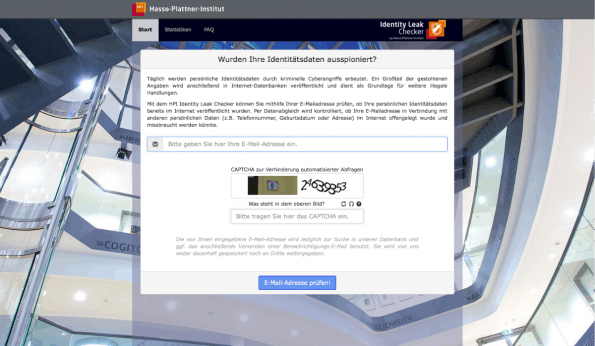 Das ist der neue von Forschern des Hasso-Plattner-Instituts entwickelte Sofort-Check: Er prüft, ob und wenn ja, welche Daten Cyberkriminellen bekannt sind. (Screenshot: t3n)