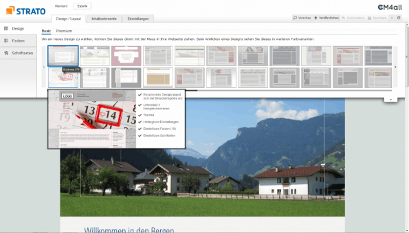 Strato Homepage Baukasten Designpicker