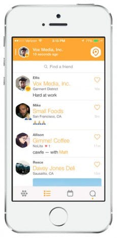 Mit Swarm können sich Freunde zum Lunch verabreden. Jederzeit, überall – und durch omnipräsente Echtzeit-Ortung des Smartphones. (BIld: TheVerge)