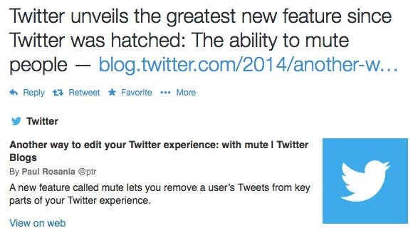 Manch Nutzer hält die neue „Mute“-Funktion für das Beste, was Twitter passieren konnte. (Screenshot: Twitter)