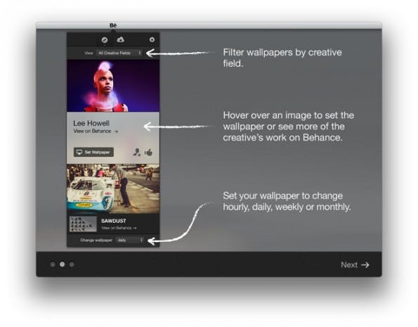 Beim ersten Start bekommt der Nutzer der Mac-App von Behance eine Einführung, die die App erklärt. (Screenshot: Behance)