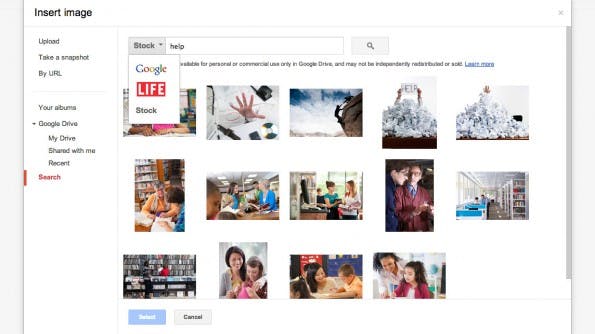 Google Drive bietet eine integrierte Stockfoto-Suche. (Screenshot: Google Drive)