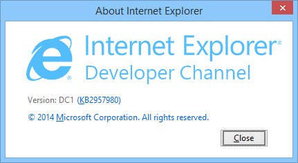 Der „Internet Explorer Developer Channel“ trägt die Versionsnummer DC1. (Quelle: winsupersite.com)
