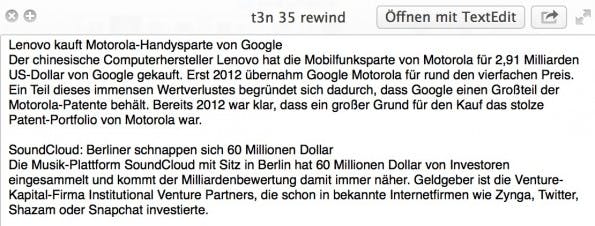 Mit dem folgenden Befehl könnt ihr aktivieren, dass ihr Text direkt aus der Schnell-Vorschau kopieren könnt: „defaults write com.apple.finder QLEnableTextSelection -bool TRUE“. Damit die Änderung wirksam wird ist ein Neustart des Finders nötig: „killall Finder“.