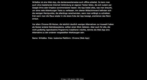 Content Marketing: WriteBox ermöglicht ablenkungsfreies Schreiben im Browser. (Screenshot: WriteBox)