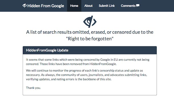 Digitales Vergessen: HiddenFromGoogle.com archiviert gelöschte Artikel aus der Google-Suche
