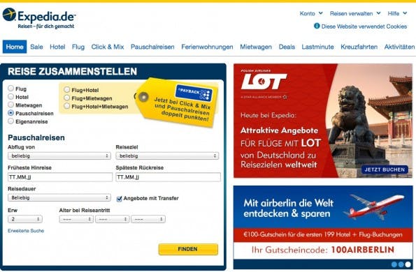 Expedia nutzt Bitcoin als Zahlungsmethode für Hotelbuchungen in den USA. (Screenshot: Expedia)
