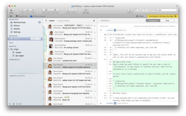 Tower 2: Der Git-Client macht die Arbeit mit der Versionsverwaltungssoftware komfortabler. (Screenshot: t3n)