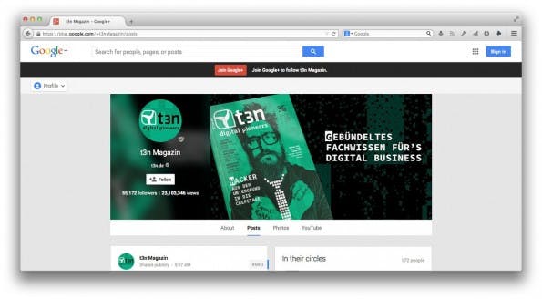 Google+: Das Social-Network verzichtet ab sofort auf die Klarnamenpflicht. (Screenshot: t3n Magazin / Google+)