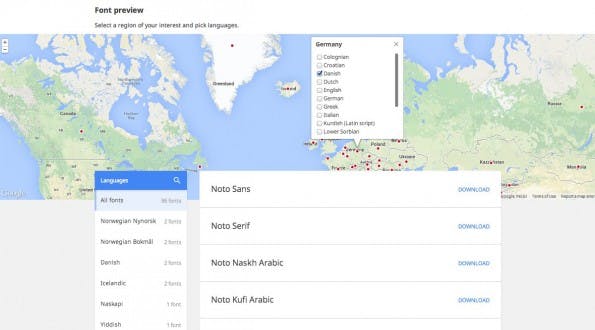 Google: Die Noto-Website macht die Auswahl der benötigten Sprachen einfach. (Screenshot: Google)