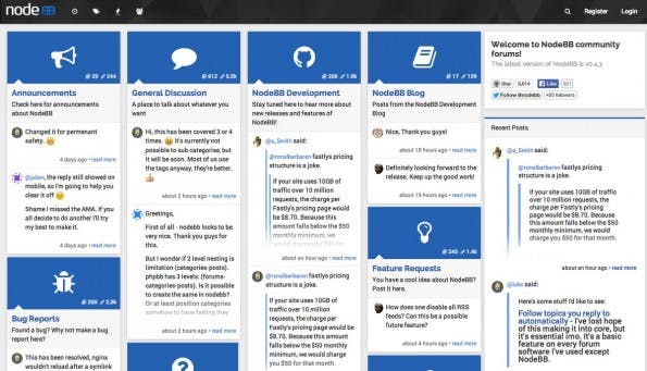 NodeBB: Die freie Foren-Software setzt auf NodeJS und Redis. (Screenshot: NodeBB)