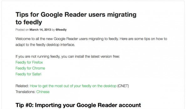 Mit diesem Blogpost sicherte sich Feedly die Aufmerksamkeit der RSS-Liebhaber. (Screenshot: Feedly)