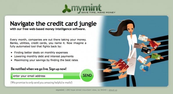 Mit vielen solcher Landingpages baute das Startup Mint schon vor dem Launch eine große Newsletter-Community auf. (Screenshot: Mint)