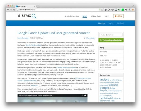 (Screenshot: Sistrix.de)