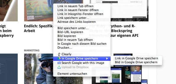 Mit den passenden Chrome-Erweiterungen könnt ihr Dateien direkt auf Dropbox oder Google Drive abspeichern. (Screenshot: Chrome)
