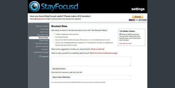Chrome-Erweiterung: Mit StayFocused könnt ihr Webseiten blockieren die euch ablenken. (Screenshot: StayFocused)
