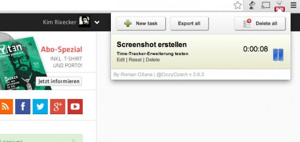 Diese Chrome-Erweiterung erlaubt Time-Tracking direkt im Browser. (Screenshot: Simple Time Track)