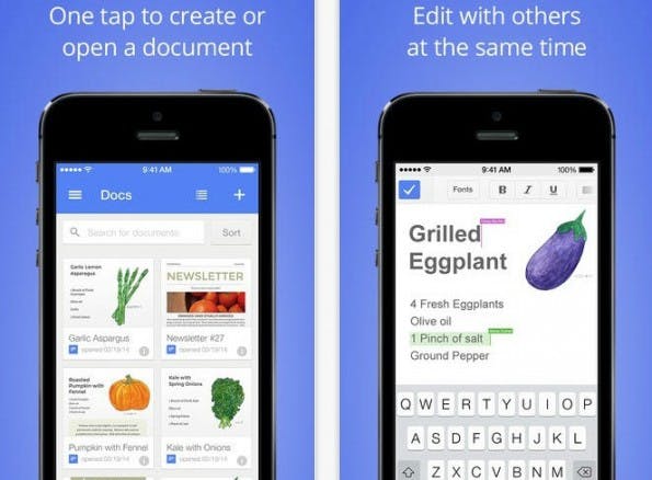 Sowohl Google Docs als auch Google Tabellen unterstützen jetzt unter iOS auch Microsoft-Office-Dateien. (Bild: iTunes / Google)