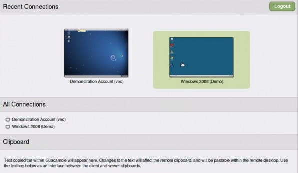 Remote Desktop: Guacamole erlaubt Fernwartung über einen HTML5-Client. (Screenshot: Guacamole)