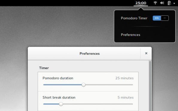 Pomodoro-Timer als Gnome-Shell-Erweiterung. (Screenshot: GitHub)