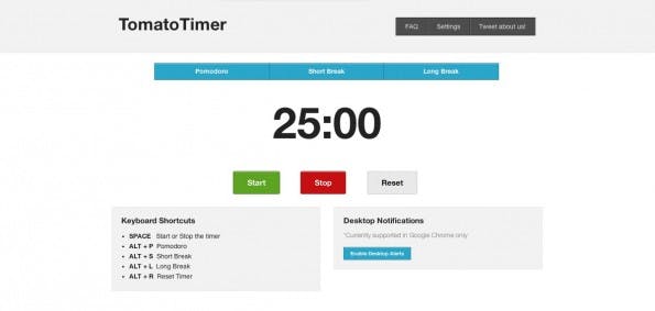 Pomodoro-Timer gibt es auch als einfache Web-Apps. (Screenshot: TomatoTimer)