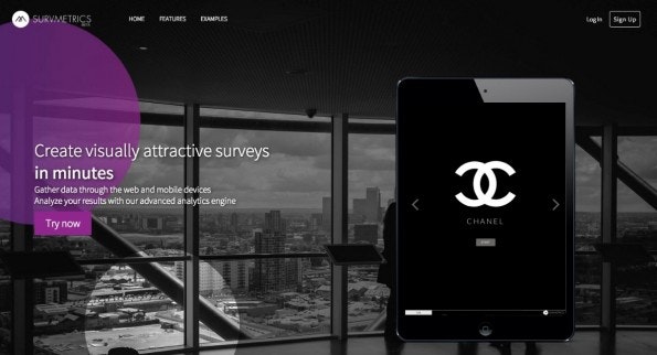 Schick, leicht und responsive Design an Bord: Auch ohne Design-Kenntnisse lassen sich mit Survmetrics schicke Umfragen erstellen. (Screenshot: survmetrics.com)