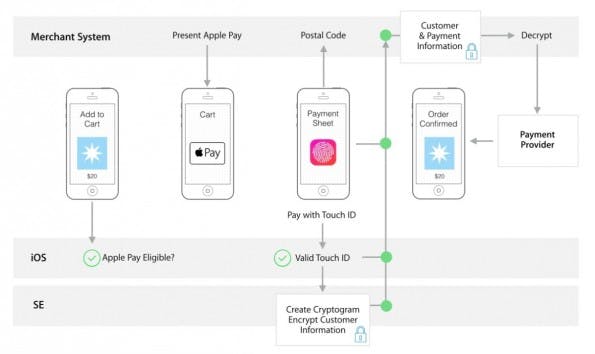 Apple schematisiert den Bezahlvorgang grob in einigen Entwickler-Dokumenten. (Quelle: Apple)