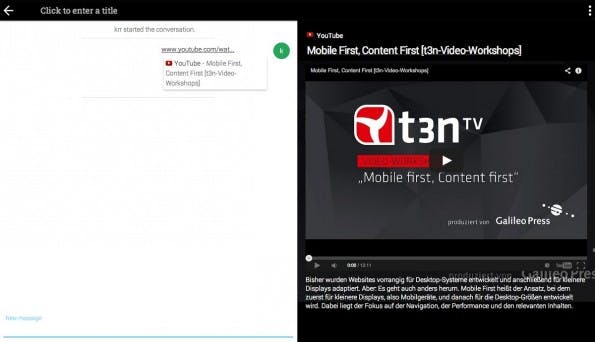 Chat.cc: Videos und Links werden rechts neben dem eigentlichen Chat angezeigt. (Screenshot: Chat.cc)