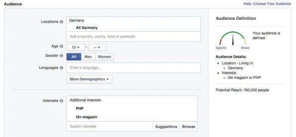 Facebook: Dank der unterschiedlichen Zielgruppen könnt ihr ausrechnen, wie viele Fans eines Brands sich für ein bestimmtes Thema begeistern können. (Screenshot: Facebook)