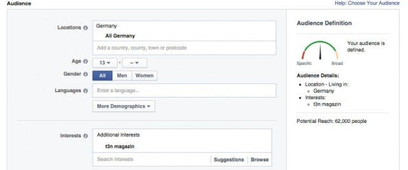 Audience Insights: Die durch Graph Search ermittelten Interessen könnt ihr mithilfe Zielgruppenfunktion der Facebook-Ads in ein Verhältnis setzen. (Screenshot: Facebook)