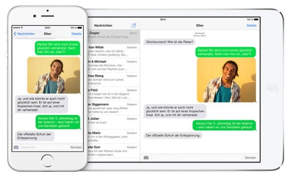 Dank iOS 8.1 und Yosemite könnt ihr auch auf verschiedenen Geräten SMS empfangen und beantworten. (Grafik: Apple)