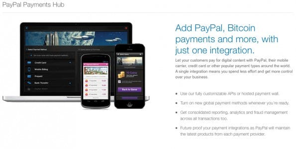 Paypal steckt den ersten Zeh in's Bitcoin Gewässer. (Screenshot: Paypal Payments Hub)