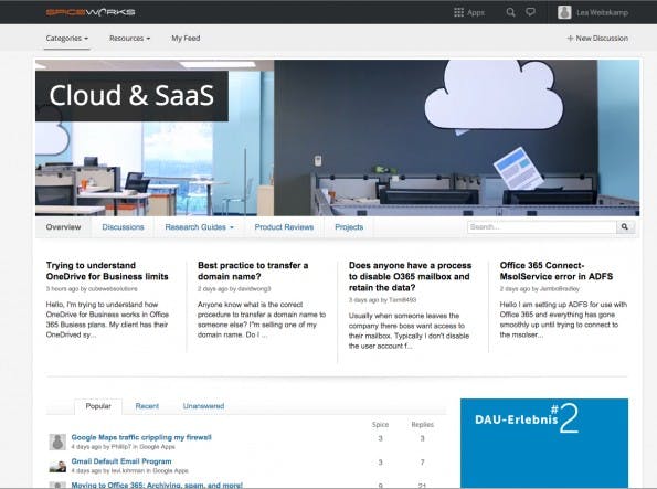Spiceworks-Nutzer können auf themenspezifische Informationen, Produkte und Diskussions-Threads zugreifen. (Screenshot: Spiceworks)