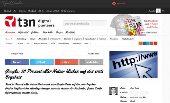 Mit TypeWonder könnt ihr schnell und unkompliziert ausprobieren, wie sich verschiedene Web-Fonts auf eurer Website machen würden. (Screenshot: TypeWonder)