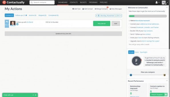 Contactually ist ein schickes CRM-System für Freelancer und kleinere Team. (Screenshot: Contactually)