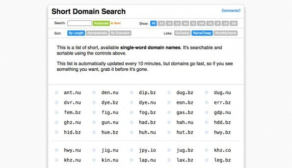 Mit diesem Tool findet ihr kurze und verfügbare Domain-Namen. (Screenshot: shortdomainsearch.com)