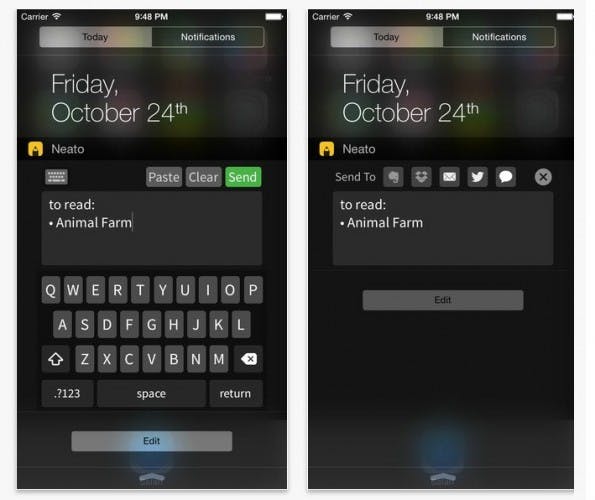 Neato ist ein praktisches, interaktives Widget für iOS 8 für schnelle Notizen. (Bild: iTunes)