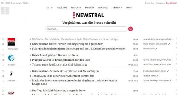 Ein deutscher Pionier: Newstral. (Screenshot: t3n/ Newstral.com)
