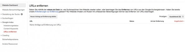 SEO: Ungewollt indexierte Testseiten könnt ihr über Googles Webmaster-Tools entfernen. (Screenshot: Google)
