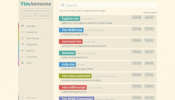 Vim-Plugins finden: VimAwesome könnt ihr bequem mit dem Keyboard steuern. (Screenshot: VimAwesome)