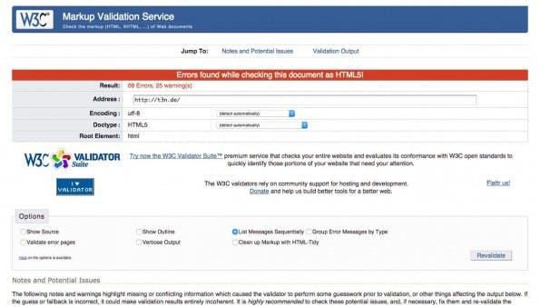 Mit den Tools vom W3C könnt ihr euren Code auf Standardkonformität prüfen. (Screenshot: W3C)