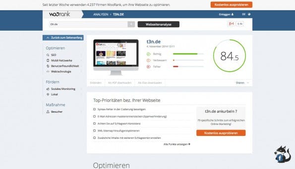 Auch mit Woorank könnt ihr eure Website kostenlos testen. (Screenshot: Woorank)