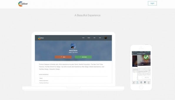 Das Tinder-Prinzip als Startup-Trend: Caliber. (Screenshot: t3n)