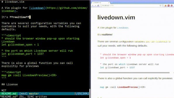Livedown: Markdown-Vorschau im Browser für Nutzer von Vim, Emacs und Sublime. (Screenshot: Livedown)