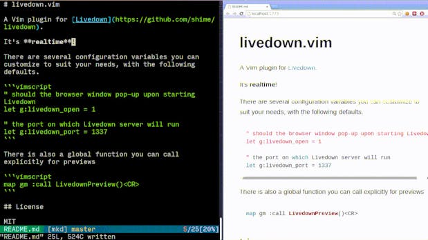 Livedown: Markdown-Vorschau für Vim, Emacs und Sublime