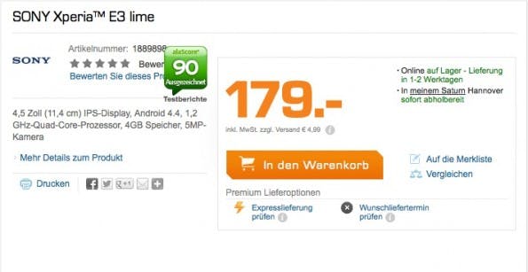Immerhin gibt Saturn dem Kunden die Möglichkeit die Verfügbarkeit der Expresslieferung vorab zu prüfen. (Screenshot: Saturn.de)