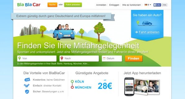 Die Startseite von BlaBlaCar. (Screenshot: BlaBlaCar)